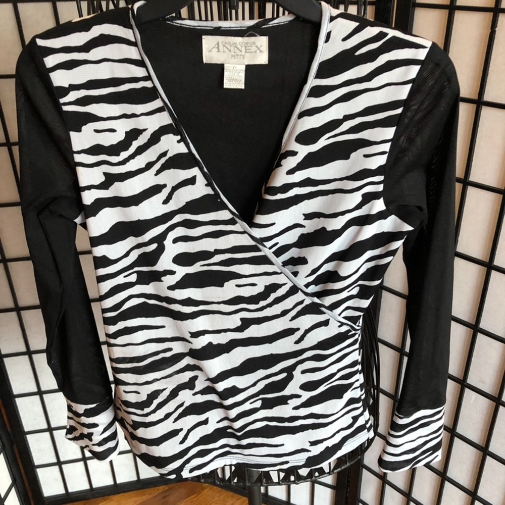 Casual Corner Black and White Animal Print Long Sleeve Top
